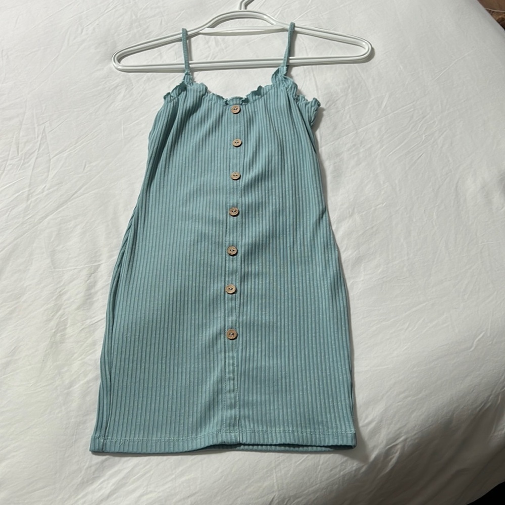 Aqua blue faux button down mini dress